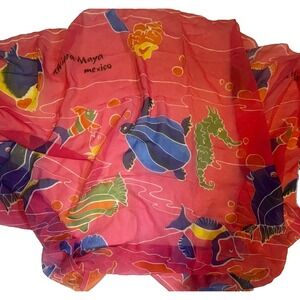 Rima Riviera Maya Mexico Scarf Sarong Wrap Pink Fish Tropical 41x66 Beach